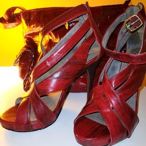 Red high heel sandle with red pocketbook